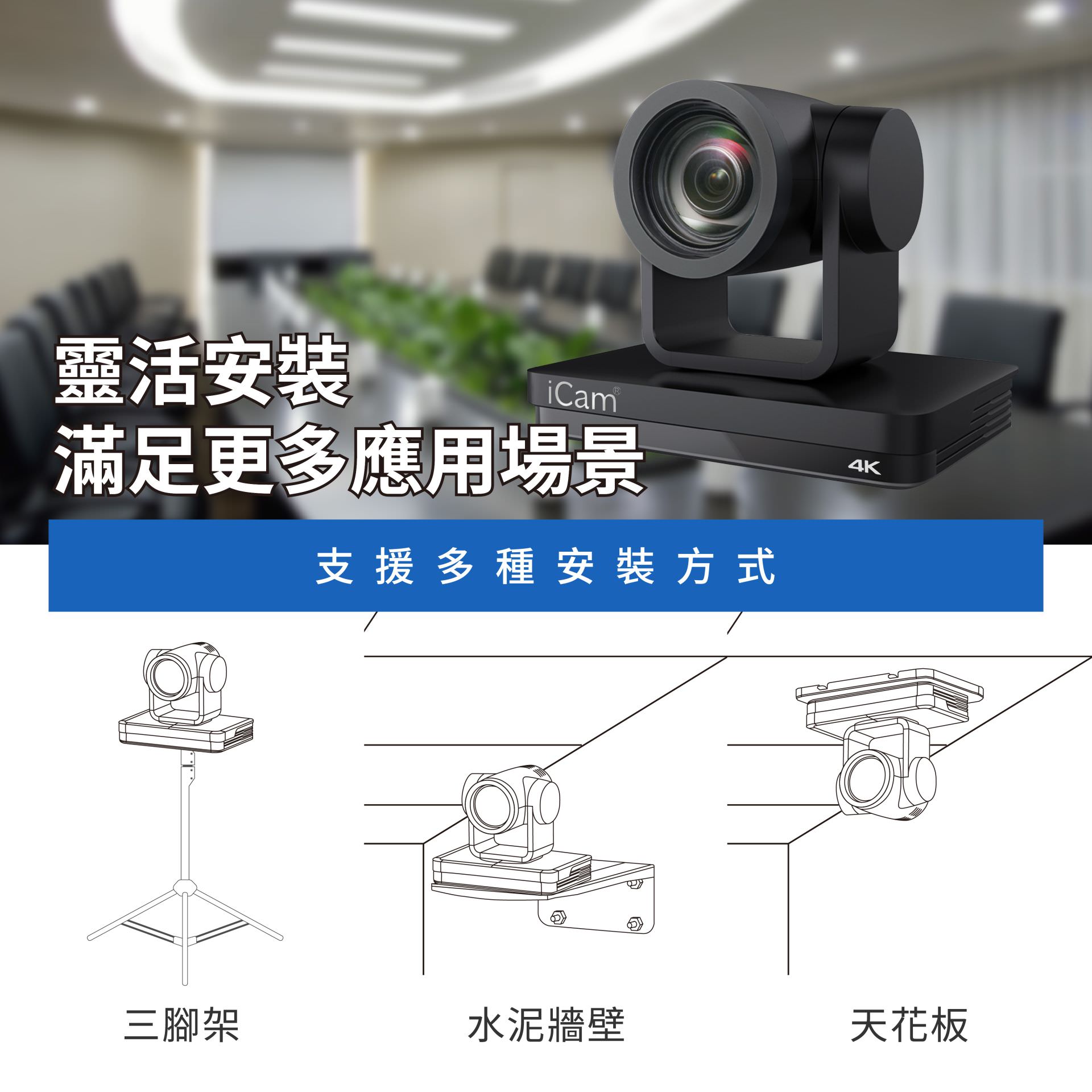 iCam 4K PTZ摄影机安装方式